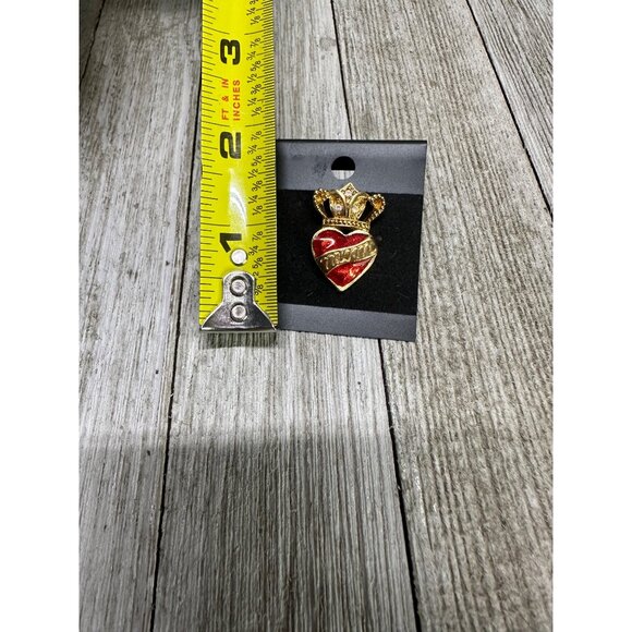 Vintage Mom Heart Golden Crown Lapel Brooch Pin with Gemstones Mother's Day - Picture 5 of 5